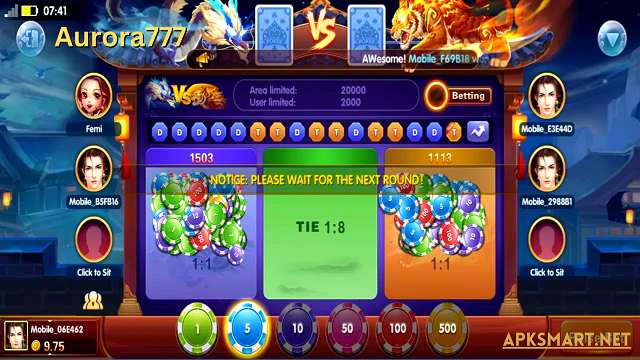 Dragon and tiger fight casino game