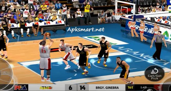 this image shows PBA 2k22 mod apk basketball game features.