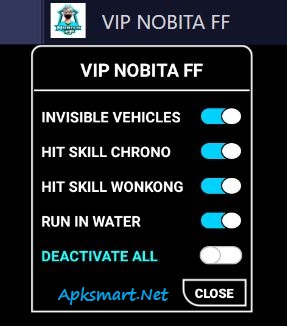 this image shows the modes of VIP Nobita ff injector apk.