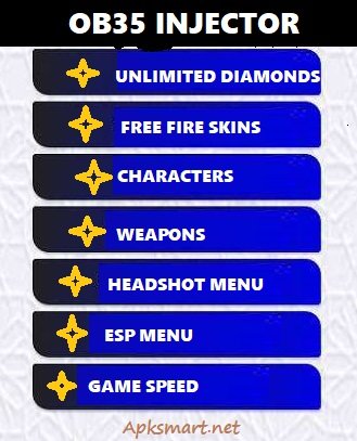 This image shows all the features of the new OB35 injector for free fire.